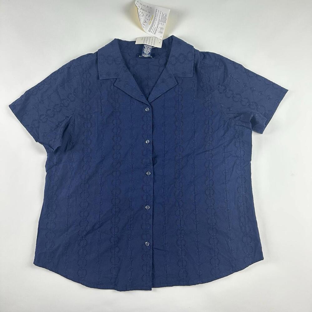 NWT Denim &‎ Co Women’s Large Blouse Button Up Shirt Blue